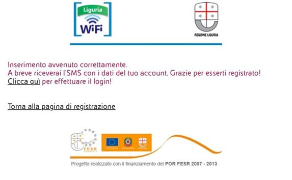 wi-fi gratis sestri ponente conferma registrazione